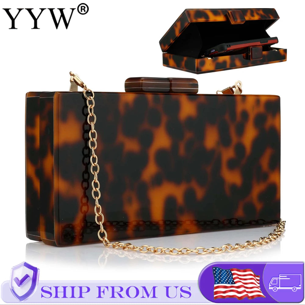 2026 New Acrylic Leopard Luxury Wedding Chain Handbag Women Box Clutch Evening Bags Chic Party Shoulder Crossbody Bags Ladies Dinner Dress Purses