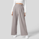 Women Fashion Wide Leg Pants Solid Elastic Pants Work Business Suit Straight Trousers Casual High Waisted Dress Palazzo Pants