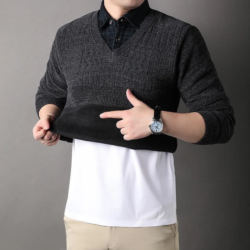 Winter Men Fleece Sweater Thickened Pullover Shirt Collar Sweaters Velvet Clothing Autumn Winter Jumpers Fashion Knitwear