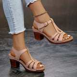 2026 Summer Plus Size 36-43 Sandals for Women, Stitched Thick High Heel, Comfortable Peep Toe, Single Strap Women's Sandals 43