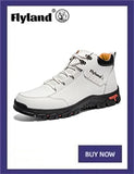 FLYLAND Men's Ankle Boots Casual Leather Shoes Fashion Vintage Hand Stitching Soft Business Handmade Shoes