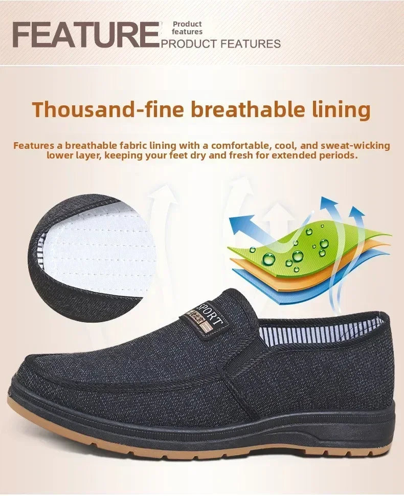 Men Canvas Slip On Shoes Breathable Non Slip Casual Walking Elderly Father Cloth Footwear