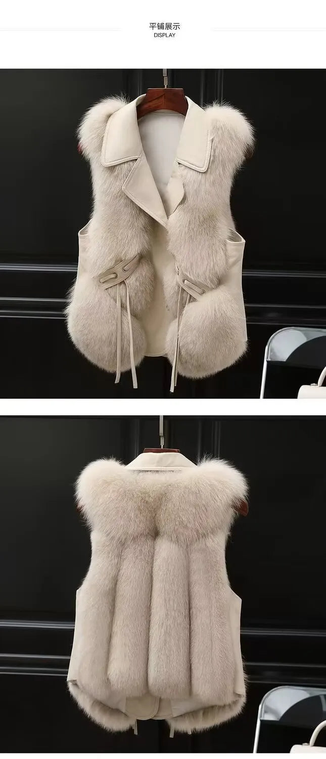 Faux Fur Plush Vests Women Loose Sleeveless Waistcoats Female 2024 New Autumn Winter Fashion Outwears Lady PU Leather Fur Vest