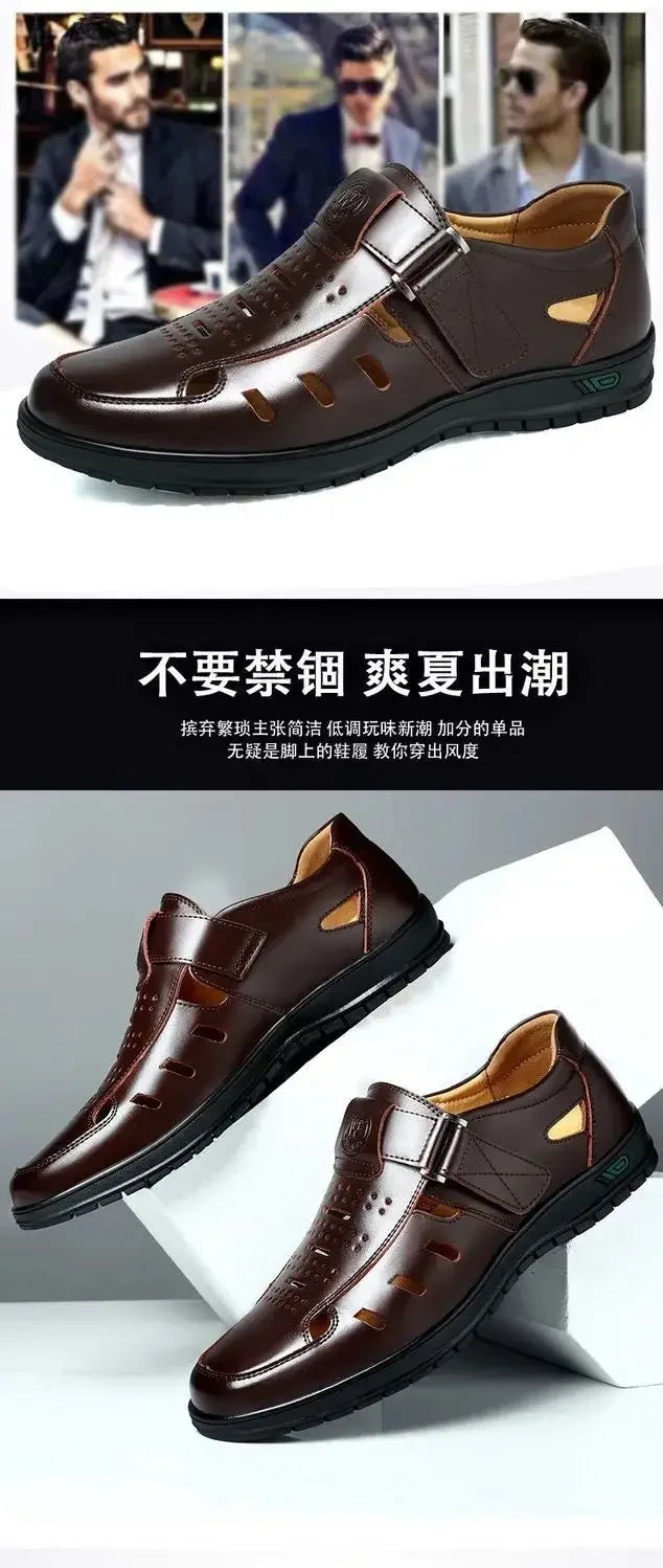 Men Genuine Leather Sandals Summer Breathable Casual Shoes for Man Slip on Clogs Outdoor Non Slip Hand Made Sandalias