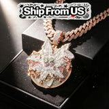 Iced Out Rose Pink Drip Pendant 18K Gold Electroplated Cubic Zirconia Hip Hop Round Medallion Necklace Cuban Chain Charm Colorful Stone Inlay Dripping Gold Street Rapper Fine Jewelry Accessory For Men Party Club Daily Sparkli