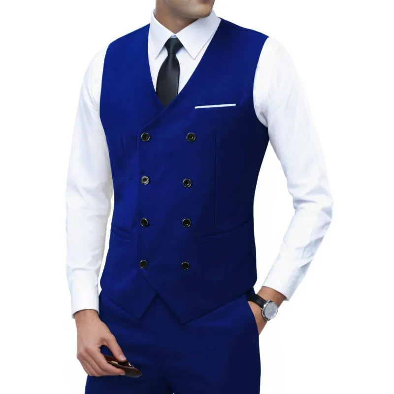 New Brand Dress Vests for Men Casual Slim Fit Mens Suit Vest Double Breasted Waistcoat Gilet Homme Formal Business Jacket