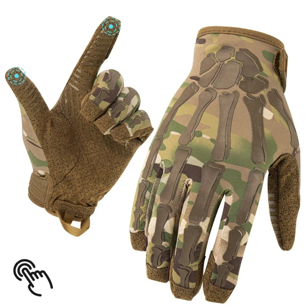 Men and Women Touchscreen Motorcycle Gloves Ice Silk Breathable Non-Slip Skeleton Full-Finger Tactical Gloves