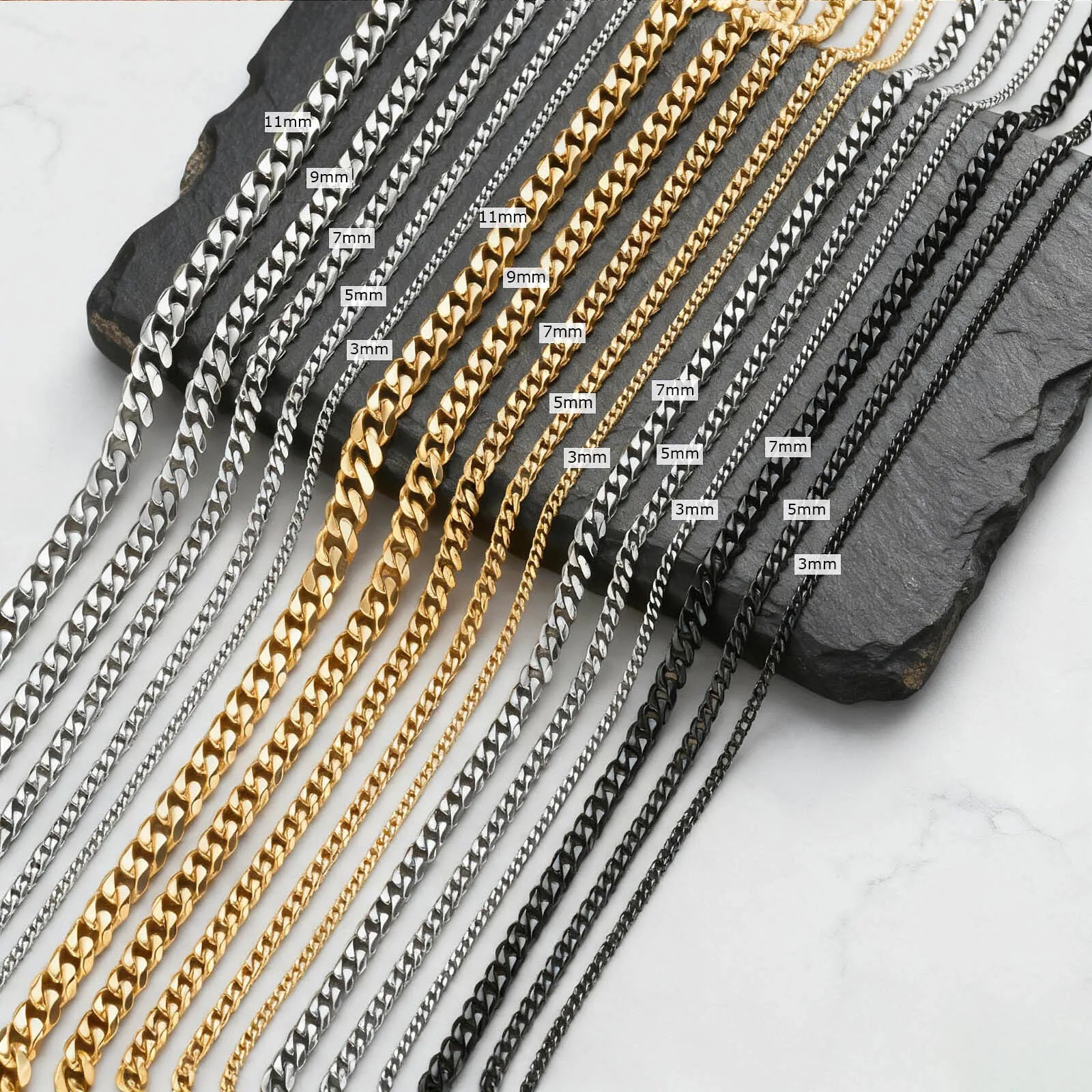 Classic Punk Cuban Chain Necklace for Men Women,Stainless Steel Grey Silver Gold Black Color Chain Link Collar,Wholesale Chain