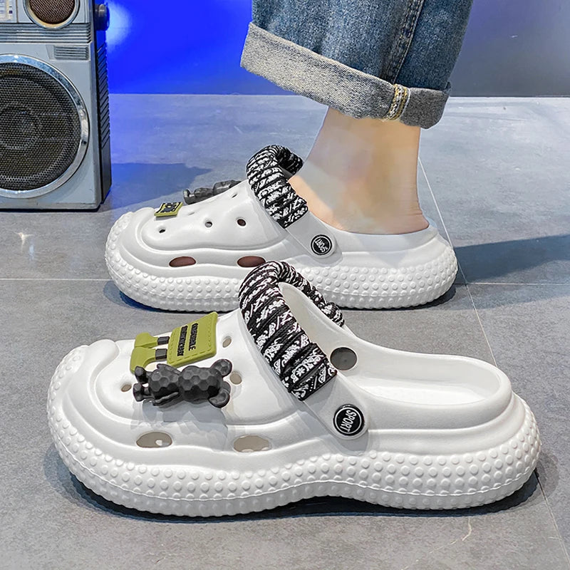 Mens Sandals Summer 2025 New Sports Wearable Durable Beach Clog Shoes Breathable Slip-On Casual Footwear Synthetic Leather