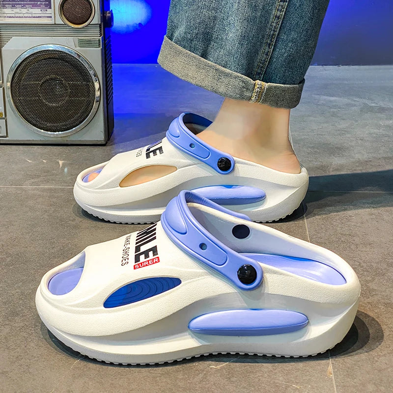 Mens Sandals Summer 2025 New Sports Wearable Durable Beach Clog Shoes Breathable Slip-On Casual Footwear Synthetic Leather