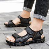 Outdoor Summer Sandals Outdoor Men's Leather Beach Shoes Breathable Casual Sandalias Man Wading Shoes Non-slip Slippers Sandaly