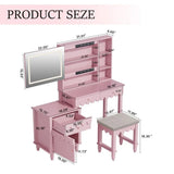 Makeup Vanity Desk With 3 Color Touch Screen Lighted Sliding Mirror, Scalloped Large Vanity Table Set with Storage amp Drawers