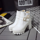 Women's Ankle Boots Women Platform High Heels Fashion Buckle Side Zipper Autumn Winter Women's Ankle Boots Size 33-43