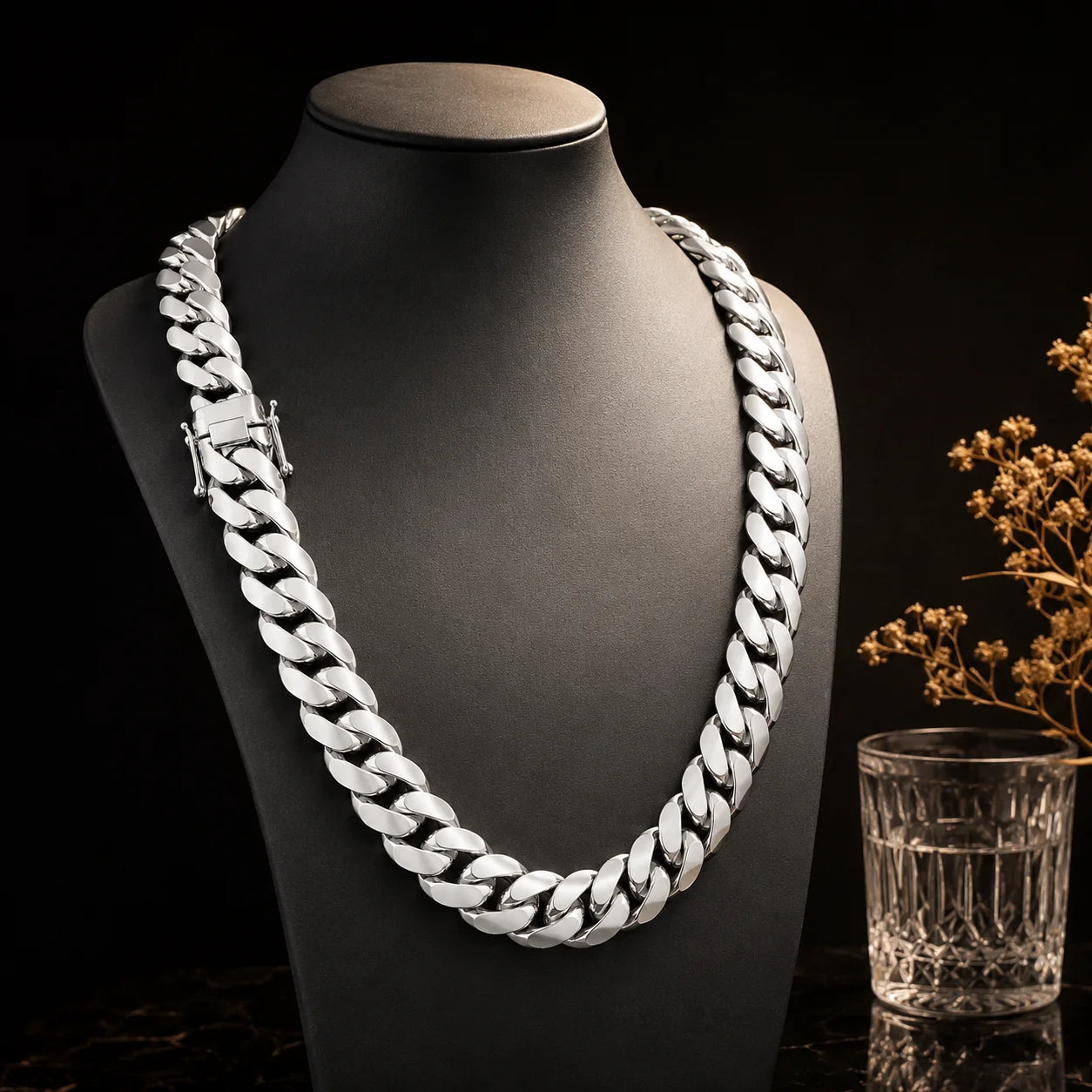 20mm Silver Miami Cuban Link Chain Necklace for Men, Heavy Chunky Stainless Steel Curb Chain with Polished Finish, Bold Hip Hop Rapper Jewelry for Streetwear, Nightclub, Concert, Daily Outfit, Birthday, Anniversary, Father's