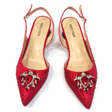 Venus Chan Royal Blue Sandals for Women 2024 Luxury Wedding Pumps Med Heels Rhinestone Design Party Shoes and Bags Set