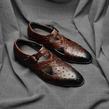 Rome Style Men's Sandals Genuine Cow Leather Summer Buckle Strap Hollow Out Casual Business Wedding Dress Shoes Men Open Shoes