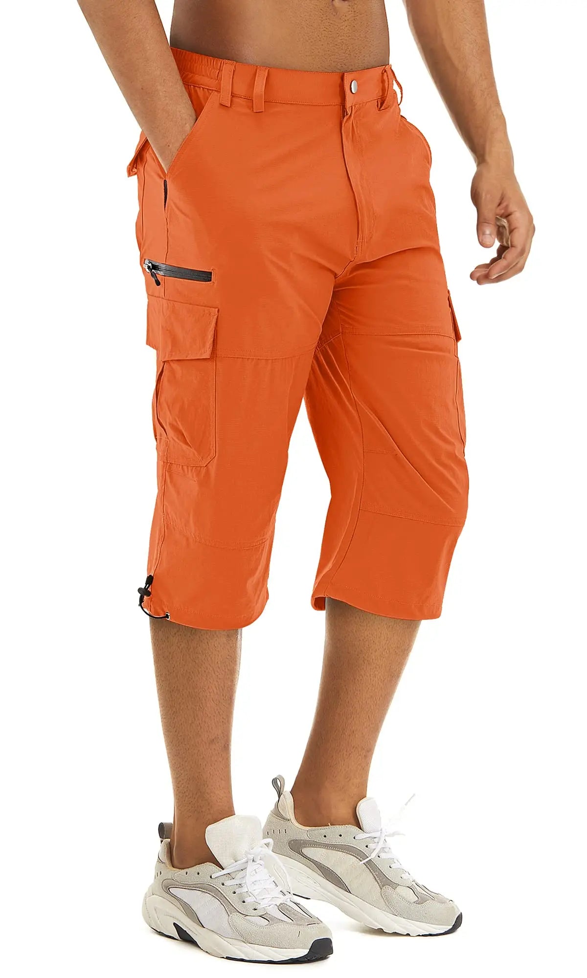 Men's Cargo Work Shorts Quick Dry 3/4 Length Capri Pants Multi-pockets Knee Length Trousers Summer Board Beach Shorts