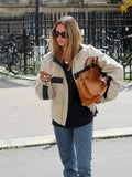 Women's Jackets Beige Black Zip Collar Crop Jacket Lapel Loose Streetwear Spring Autumn Chic Sports Outfits Short Coats 2026 New