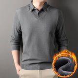 Men's Vintage Sweater Business Casual Pullover Slim Fit Fleece Lined Clothes Fake Two Pieces Knitted Sweaters