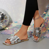 Women's Sandals Embossed Texture Flat Slides Non-Slip Elegant Open Toe SlippersIndoor Outdoor Shoes