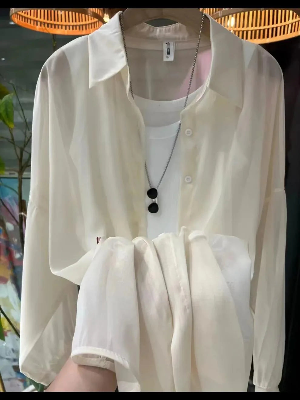 1pcs Woman Four Seasons Shirt Lady Thin Sunscreen Shirts Female Casual Long Sleeve Turn-down Collar Loose Med-Length Style Tops