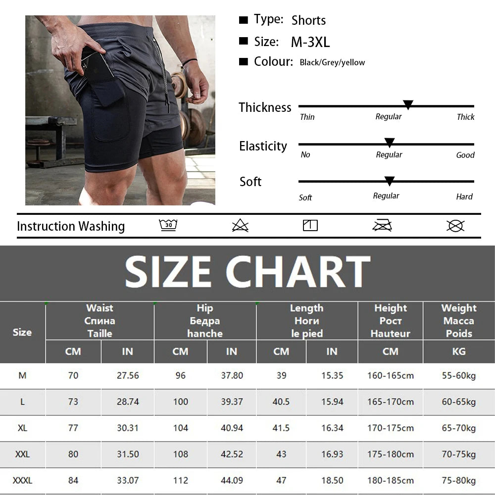 Men's Fitness Training Shorts,Summer Casual Black 2 In 1 Quick Dry Gym Running Shorts Outdoor Slim Quarter Pants