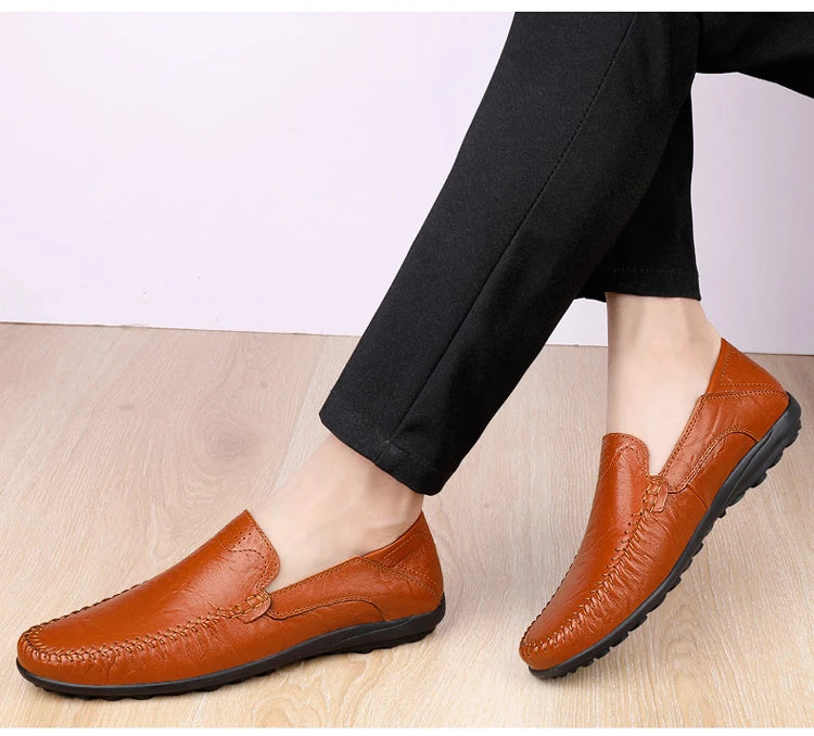 CLOHOO Men's Business Casual Shoes Leather Stitching Comfortable Breathable Rubber Bottom Second Layer Cowhide