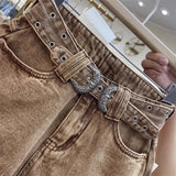 Rough Edge Sexy Denim Shorts 2026 Summer New Brown High Waist Hot Pants Jeans