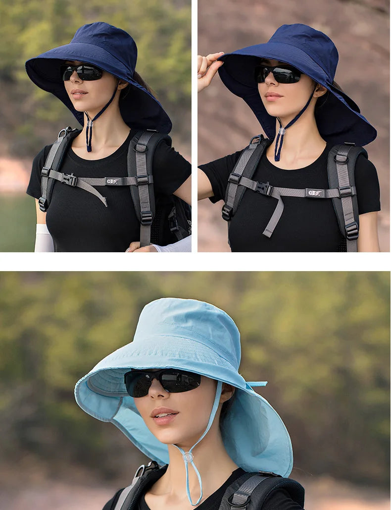 Designer Lightweight Ponytail Hole Visor Hats Summer Bucket Hats for Women Big Brim Outdoor Eye Protection Sunscreen Cap Sun Hat