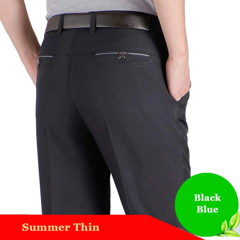Business Men's Fall Spring Fashion Long Pants Formal Suit Pants Male Elastic Straight Casual Autumn Thick Trousers Plus Big Size