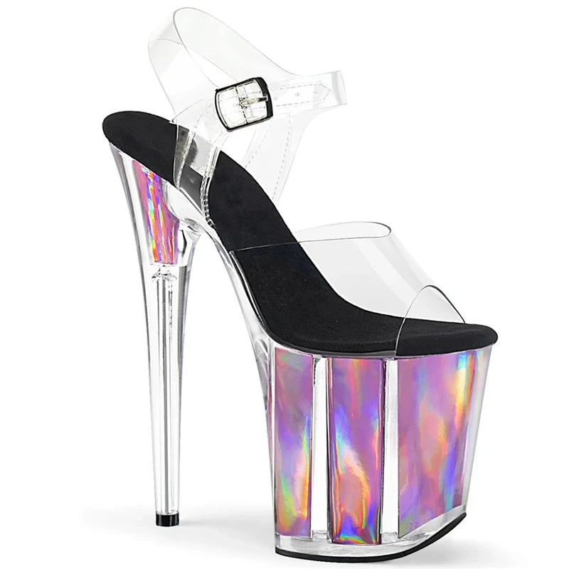 Rncksi 2025 Fashion Sexy Pole dancing Summer 20cm PVC Women Sandals Thin High Heels Sandals Slip-On Size 35-42