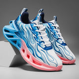 Unisex Flame Print Blade Chunky Sneakers Gradient Hollow Thick Sole Breathable Mesh Lightweight Shock Absorb Lace Up Running Shoes Fashion Streetwear Casual Sports Footwear 2026 New