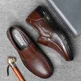 Men's Genuine Leather Sandals Men Summer Hollow Breathable Leather Shoes Mens Casual Soft Comfortable Flats EU Sizes 38-48