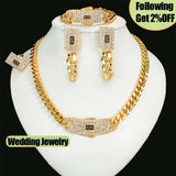 GZJPEI 4 Pcs/set 2026 Fashion Jewelry Set Cuba Chain Necklace Earring Bracelet Square Ring Luxury Zircon Jewelry For Women Gifts