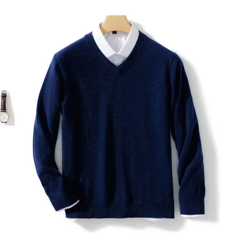 Wool Men's Sweaters V-neck Pullovers Cashmere Knitting Hot Sale Spring Autumn Sweaters Knitwear High Quality Jumpers Clothes