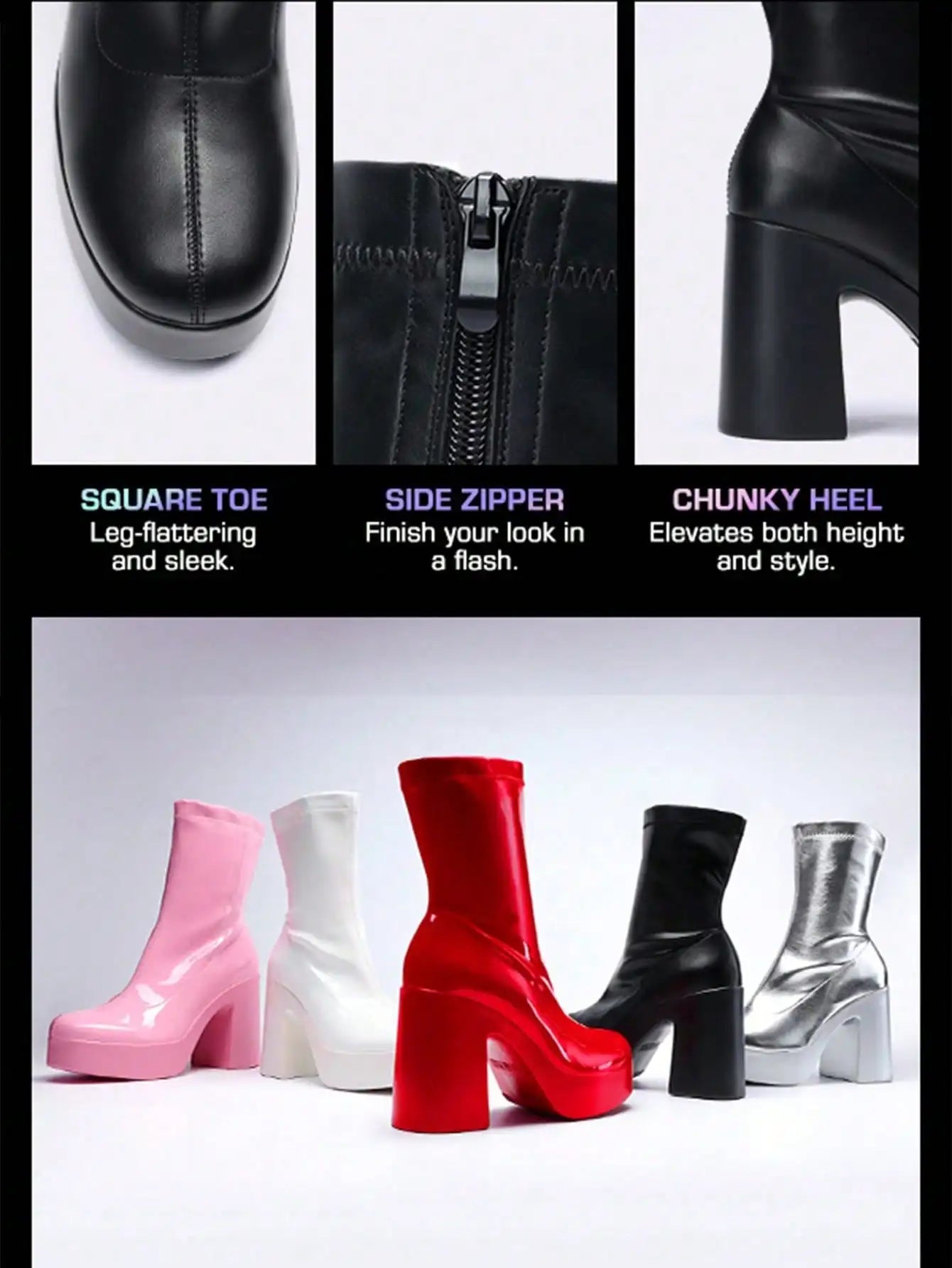 Women's Chunky Platform Ankle Boot High Block Heels Square Toe Lightweight Comfort Party Dress Booties Shoes For Women sx2308109273973634