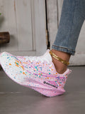 Women Splatter Paint Gradient Running Sneakers Breathable Flying Weave Mesh Lightweight Shock Absorb Non Slip Fashion Athletic Walking Sport Shoes
