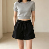 Womens Casual Shorts Korean Style Basic Summer Loose High Waist Drawstring Lounge Shorts Wide Leg Sports Shorts Home Sleepwear