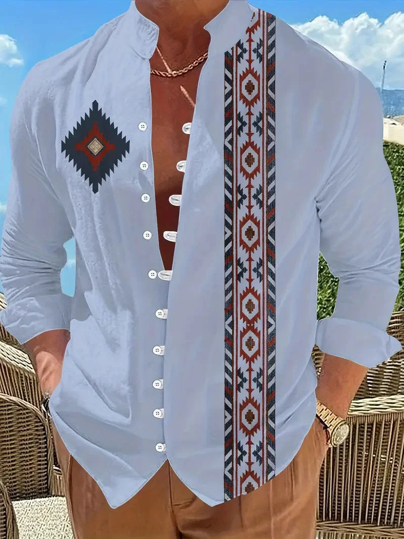 New Men's Fashion Long Sleeve Shirt Ethnic Wind Fashion Casual Street Outdoor Shirt Linen Shirt Top