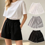 Womens Casual Shorts Korean Style Basic Summer Loose High Waist Drawstring Lounge Shorts Wide Leg Sports Shorts Home Sleepwear
