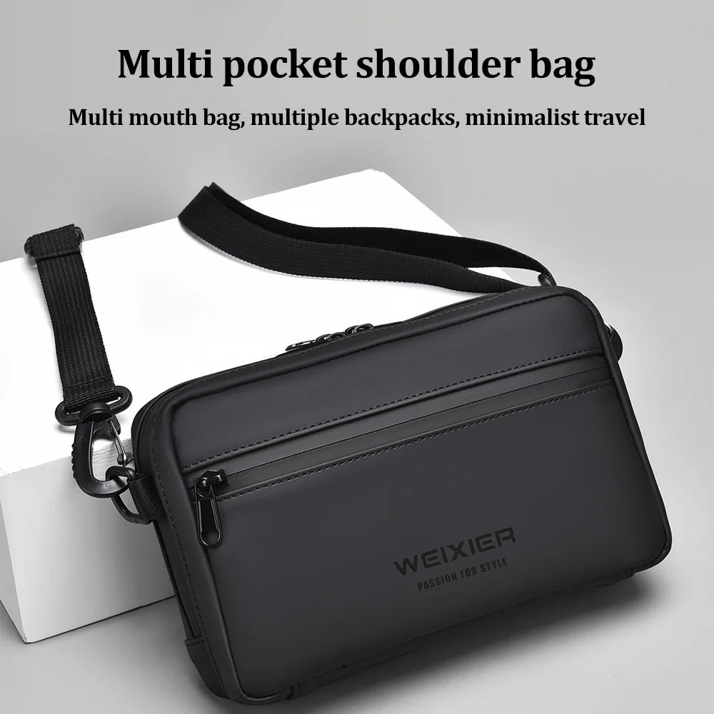 Fashionable Multi-Layer Shoulder Bag for Man,Hand-Held Casual Crossbody Bag, Suitable for Commuting, Daily Use,Black Business Travel Bag, Solid Color Minimalism Handbag