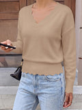 Lightweight Knit Sweaters Top For Women Daily Wear Scallop Edges V Neck Pullover Tops Autumn And Winter Long Sleeved