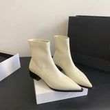 Pointed Toe Women Slim Ankle Boots Fashion Square Low Heel Ladies Elegant Back Zippers Short Booties Women's Footwear