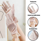 Sun Protection Lace Gloves Summer Touchscreen Breathable Non-Slip Driving Gloves Elegant Lace Design for Women Outdoor Shopping