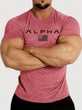 Spring and Summer Pure Color Printing Sports Fitness Short-sleeved T-shirt Men's O Neck Stretch Training Exercise T-shirt top