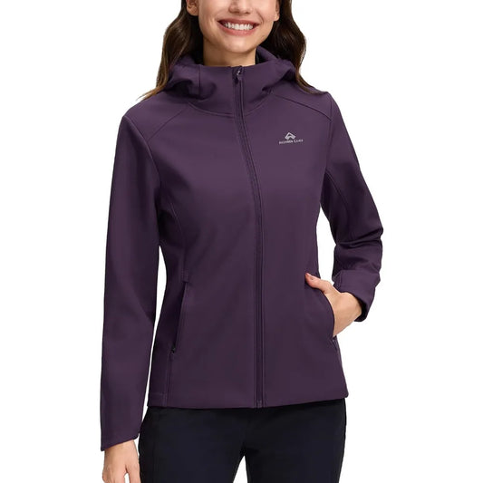 Pioneer Camp Women's Softshell Jacket Fleece Lined with Hood 30k Waterproof Lightweight Warm Windbreaker for Outdoor Hiking
