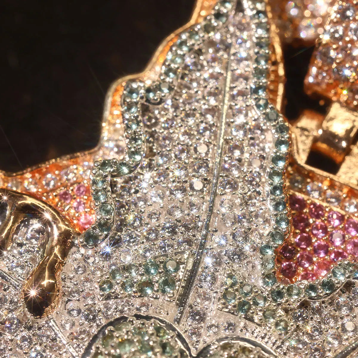 Iced Out Rose Pink Drip Pendant 18K Gold Electroplated Cubic Zirconia Hip Hop Round Medallion Necklace Cuban Chain Charm Colorful Stone Inlay Dripping Gold Street Rapper Fine Jewelry Accessory For Men Party Club Daily Sparkli