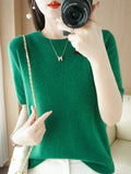 Spring Autumn Women Sweaters Short Sleeves O-neck Bottoming Shirts Knitwear 2026 Summer Knit Tops Pullovers Korean Jumpers