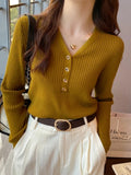 2026 Casual Slim Button Knitted Pullover Autumn Winter Women Sweaters Sweater Femme Basic Solid Jersey Tops Fashion Clothes
