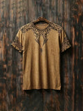 New Retro-style Outdoor Street Men's Loose Short-sleeved Casual Shirt With Tribal Ethnic Symbol Print Men's Fashionable T-shirt
